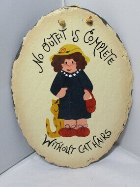 Oval Slate Cat Lady Wall Hanging Plaque Picture